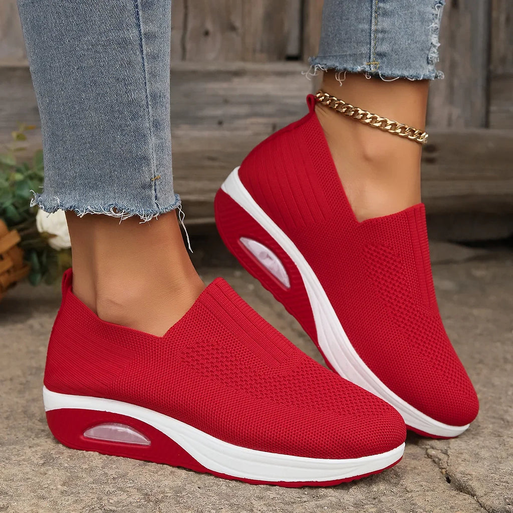 Women Walking Shoes Air Cushion Non Slip Orthopedic Shoes Ladies Platform Mules Breathable Wedge Female Sneakers 2025