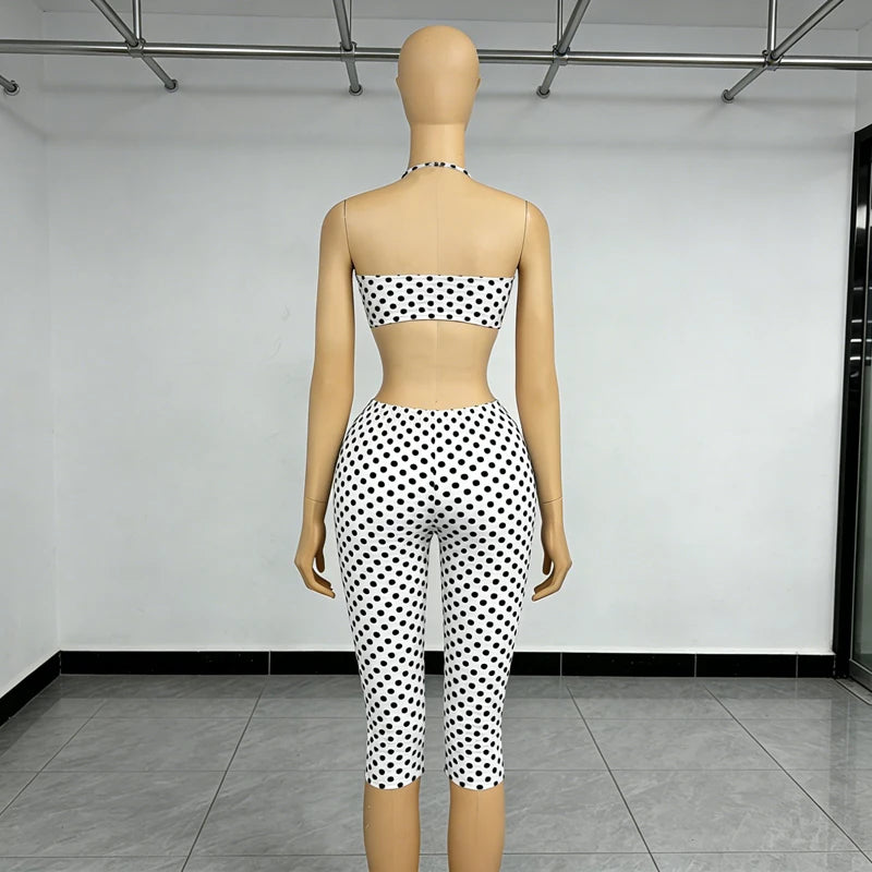 Fashion Print Woman 2 Piece Set Outfits Spaghetti Strap Sleeveless Backless Crop Top+Capris Pants 2026 New Female Streetwear