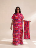 New Style Long Loose Silk Blend Beach Cover up Dress Middle East Pattern Printed Elegant Long Robe Dress for Women