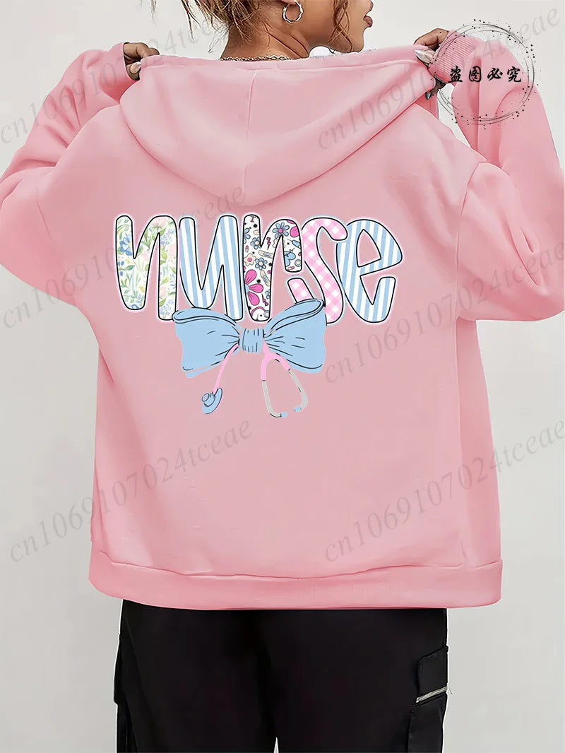 Women Leopard Nurse Life Print Hoodie Long Sleeve Casual Zipper Hoodie Nursing Fall Winter Jacket Coat Emergency Nurse Hoodies