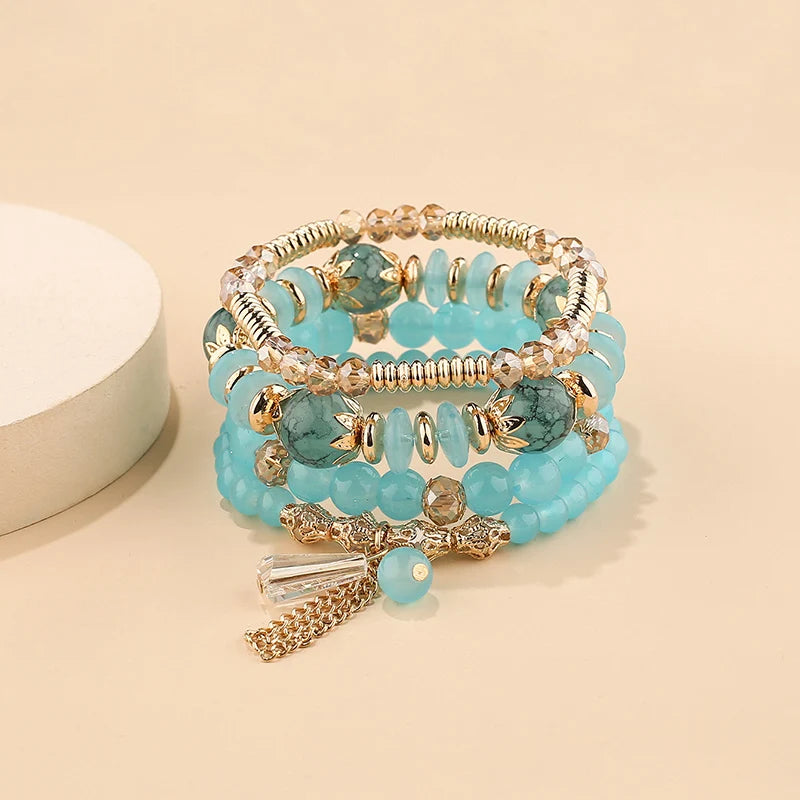 4Pcs New Tassel Charm Beads Bracelet Set For Women Colorful Glass Beaded Chain Bangle Men Bohemian Jewelry