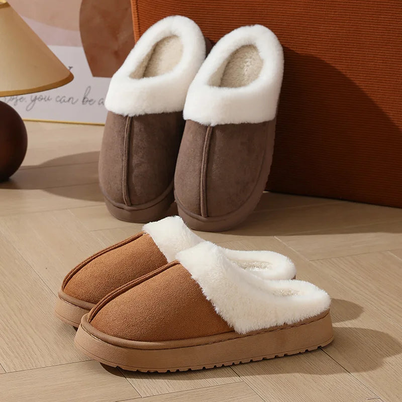 2026 Hot Sale Plush Slippers Unisex Winter House Shoes Thick Sole Non-slip Fur Collar Warm Indoor Outdoor Footwear Unisex