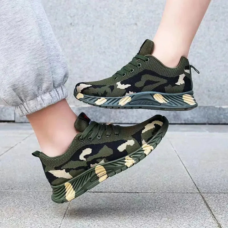 Mesh Camouflage Sports Shoes Men's Durable Casual Shoes Men's Anti Slip Tennis Outdoor Hiking Lightweight Flat Shoes Sneakers