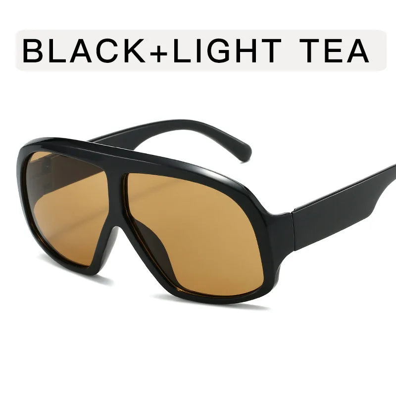Retro Big Frame Women Square Sunglasses Brand Black Round Gradient Cool Men Sunglasses One Piece Designer Pilot Sun Glasses