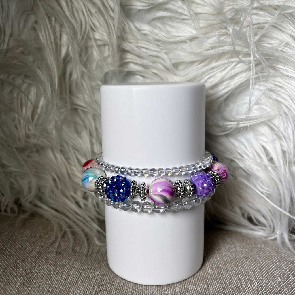 Purple and blue crystal bead bracelet set - front view