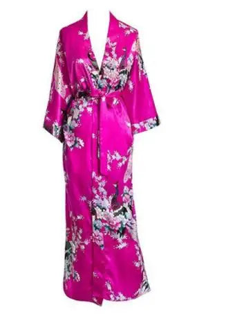 Plus Size XXXL Chinese Women Long Robe Print Flower Peacock Kimono Bathrobe Gown Bride Bridesmaid Wedding Robes Sexy Sleepwear