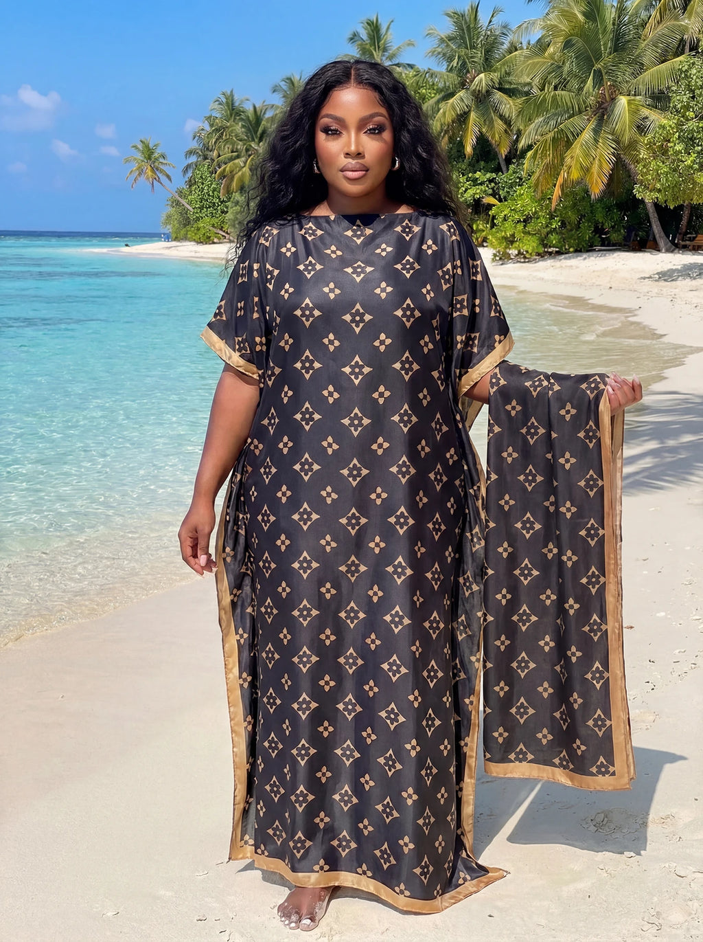 Muslim Dress Lady Party European Clothes American Clothing Abaya Dubai Maxi African Design Loose Print Robe Gowns