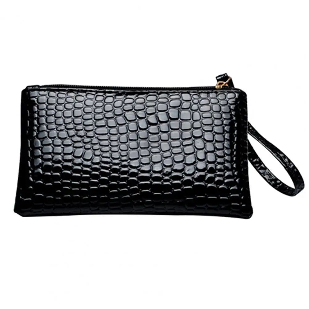 Fashion Women Handbag Faux Leather Wallet Purse Zipper Closure Portable Solid Color Phone Handle Bag Long Wallet