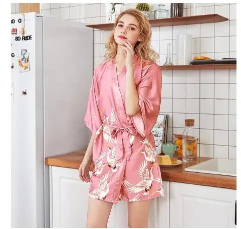 Fashion Women's Summer Mini Kimono Robe Lady Rayon Bath Gown Yukata Nightgown Sleepwear Sleepshirts Pijama Mujer Size M-XXL
