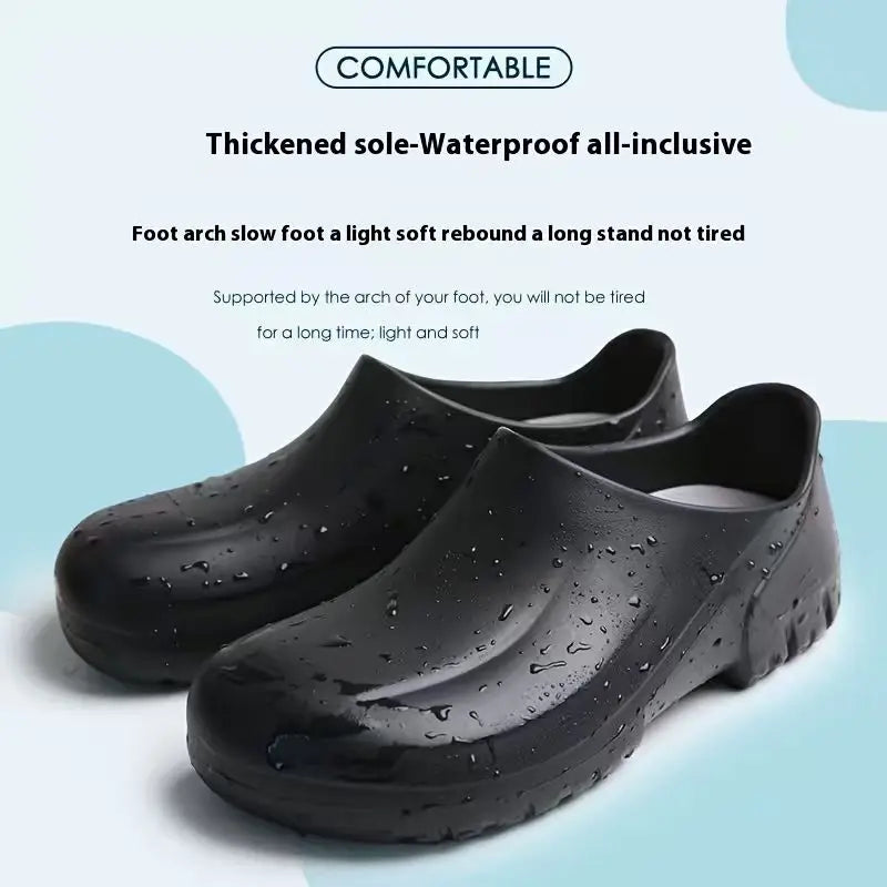 Unisex Non-Slip Eva Sole Shoes - Comfortable Black Work Shoes Suitable for Nurses, Chefs, and Office Use, with Easy Slip-On Design, Tire-Textured Soles for Enhanced Grip, Chef's Clogs, Slip-On Footwear, Durable Slippers, Non-Slip Work Shoes
