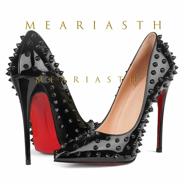Women's Shoes Sexy Fashion Pointed Toe High Heels Plus Size Rivets Studded Stiletto Pumps for Women Brand Wedding Shoes Zapatos