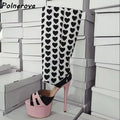Platform Peep Toe Sandals Boots Patchwork Leather Hollow Fashion Thin Heels Summer Shoes Women's Sexy Mixed Color Shoes 2025