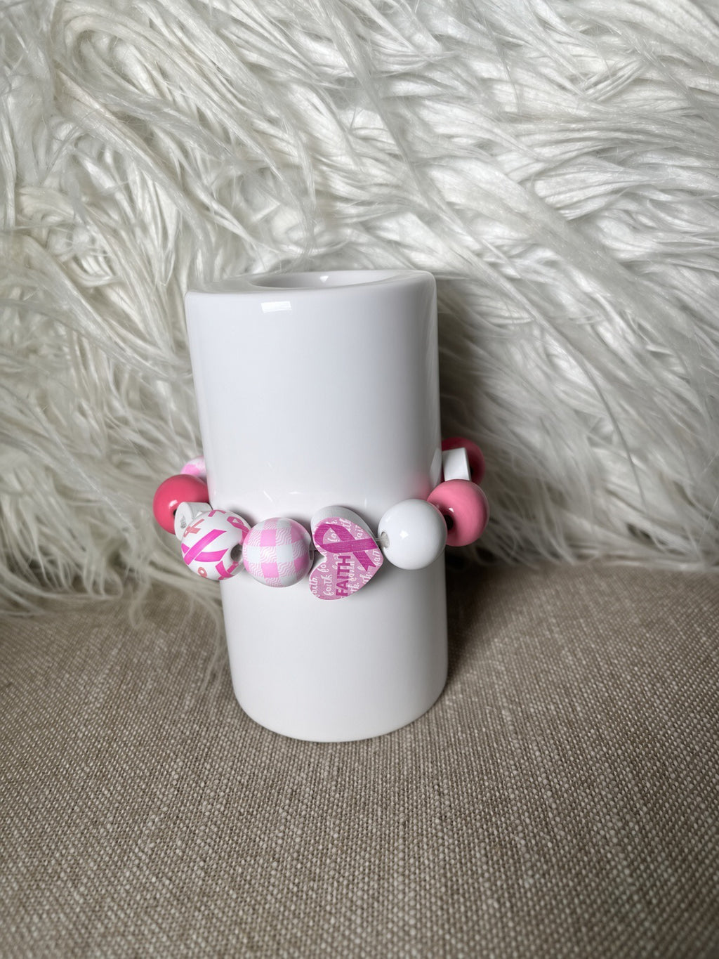 Pink ribbon breast cancer awareness bracelet - side view