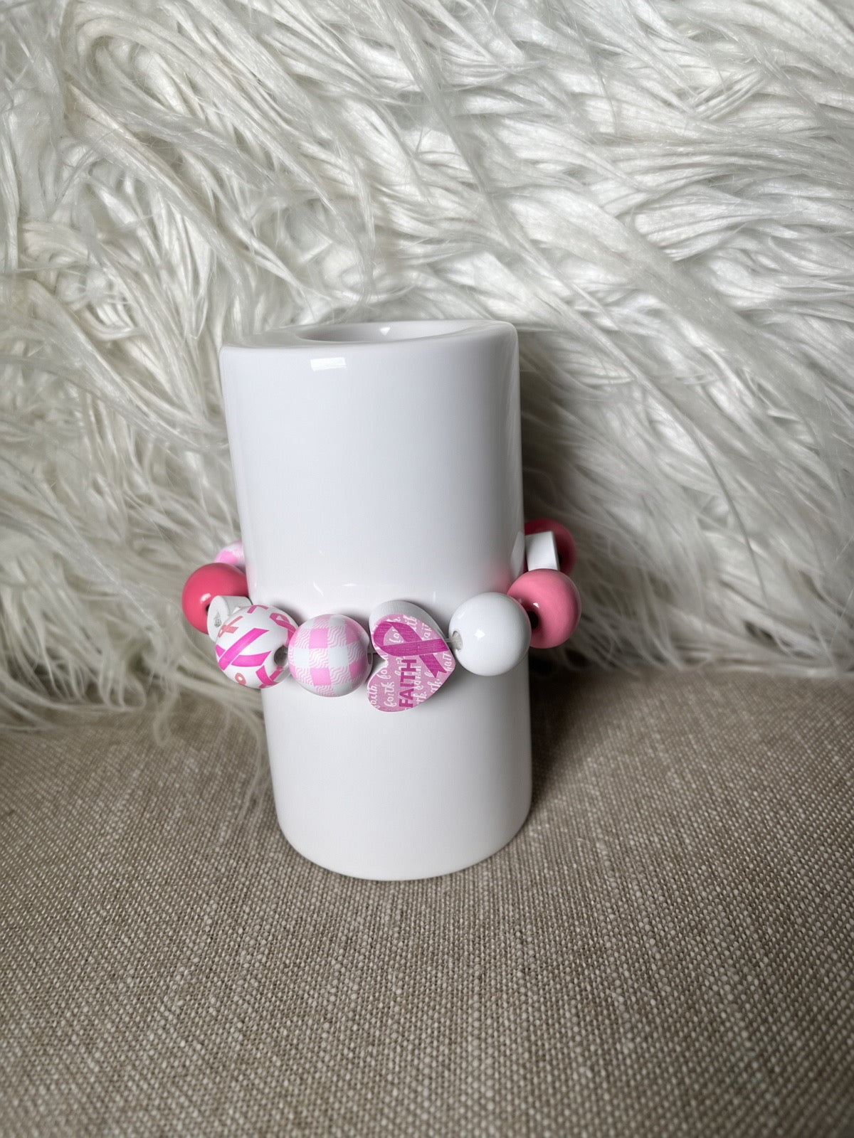 Pink ribbon breast cancer awareness bracelet - side view
