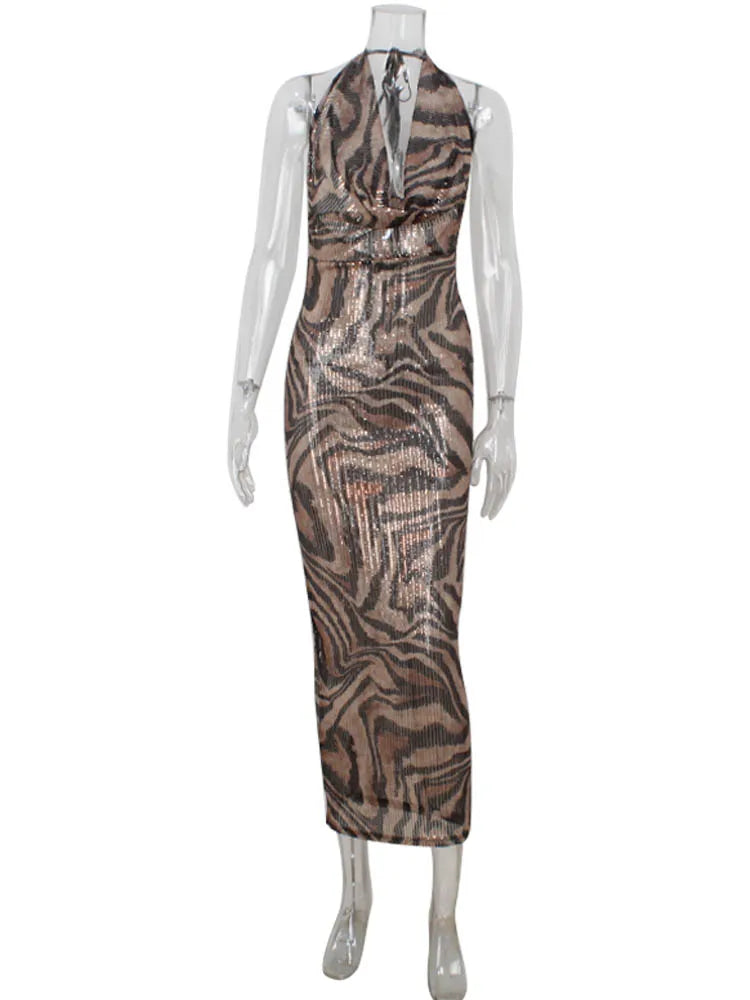 CNYISHE Leopard Printed Bodycon Sheath Party Women Dresses Sleeveless V Neck Backless Outfits Sexy Club Female Vestidos Robes