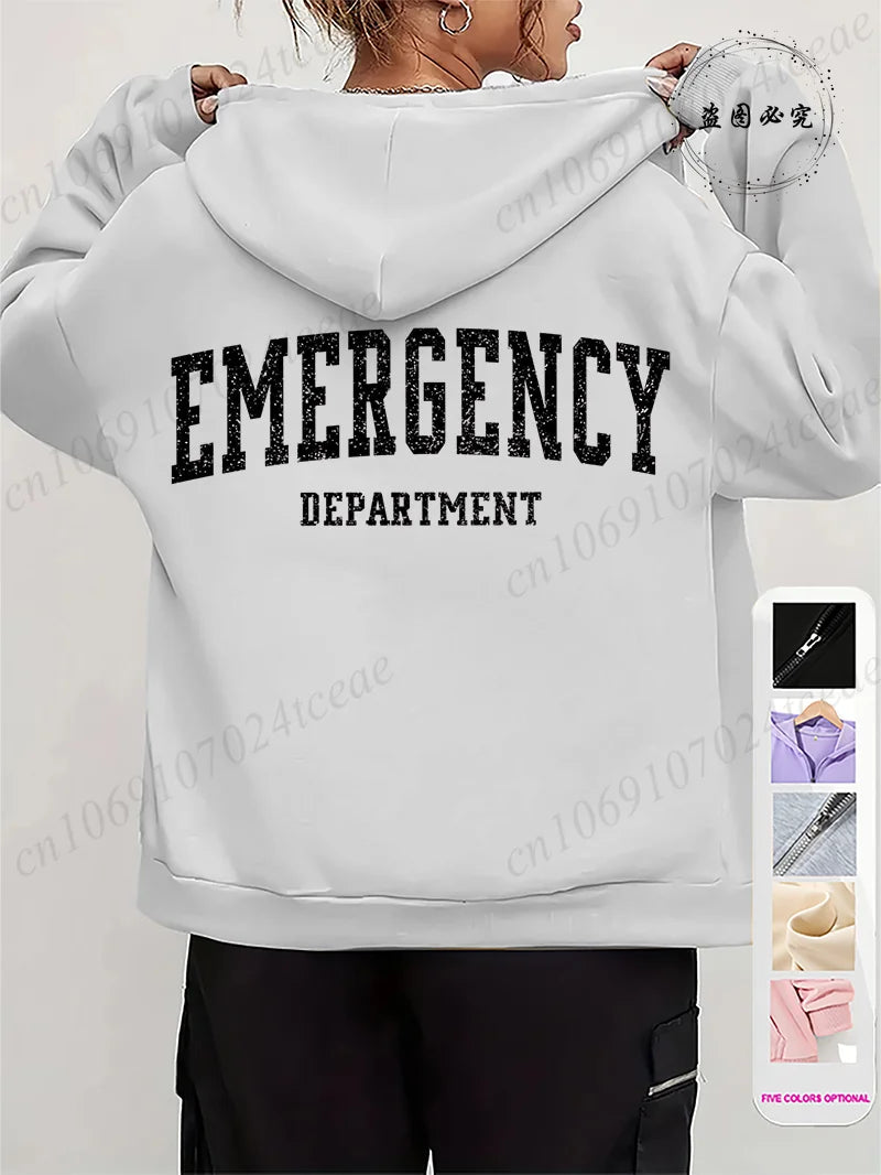 Women Leopard Nurse Life Print Hoodie Long Sleeve Casual Zipper Hoodie Nursing Fall Winter Jacket Coat Emergency Nurse Hoodies
