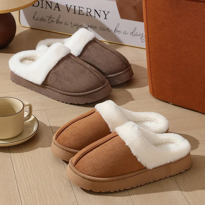2026 Hot Sale Plush Slippers Unisex Winter House Shoes Thick Sole Non-slip Fur Collar Warm Indoor Outdoor Footwear Unisex