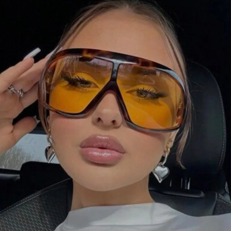 Retro Big Frame Women Square Sunglasses Brand Black Round Gradient Cool Men Sunglasses One Piece Designer Pilot Sun Glasses