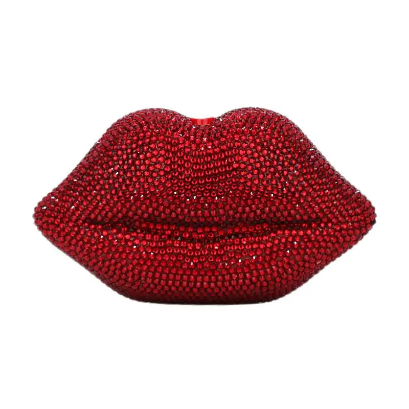 Luxury Red Lip Crystal Clutch Purse for Women Diamond Embellished Evening Bag Cute Shoulder Handbag New Design