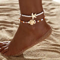 2pcs Brown Starfish And Turtle Designs Pendant Anklet for Women Summer Ocean Theme Foot Jewelry Ideal for Beach Vacations