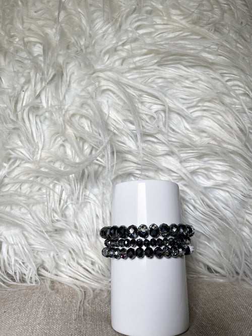 Black and gunmetal crystal rondelle bracelet set - side view
