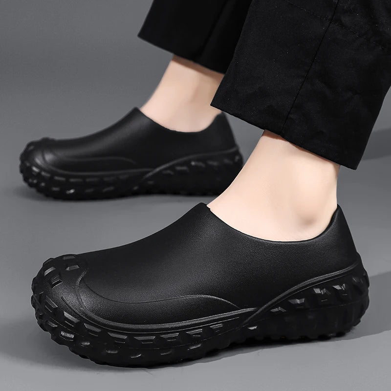 Unisex Non-Slip Eva Clogs - Comfortable Black Work Shoes for Nurses, Chefs, and Office Use, Easy Slip-On Design, Tire Texture Sole for Enhanced Grip, Chef Clogs, Slip-On Footwear, Durable Slippers, Non-Slip Work Shoes