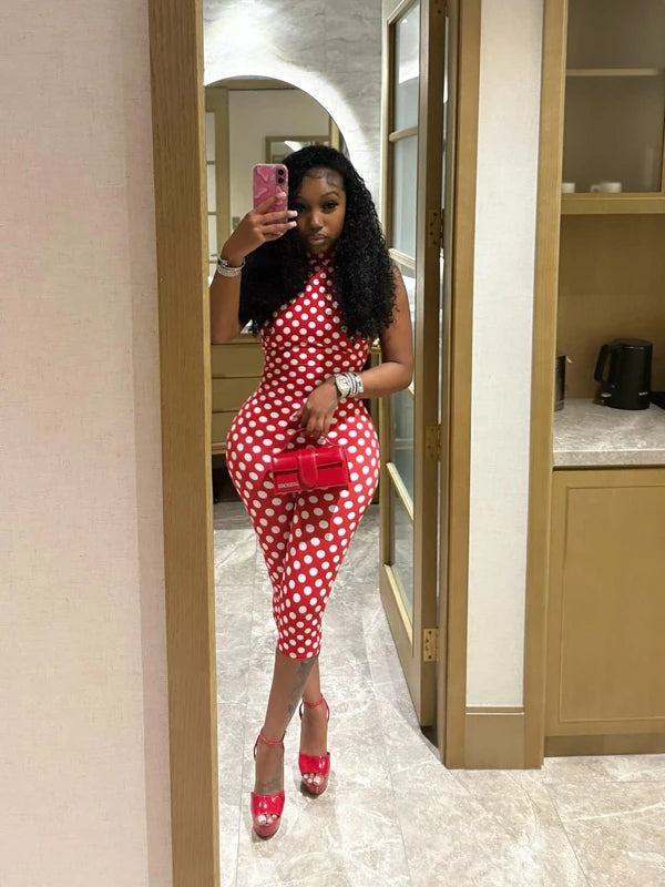 Sexy Polka Dot Print Jumpsuits Woman Clothes Backless Sleeveless Halter Neck Skinny One Piece Rompers Party Midnight Clubwear