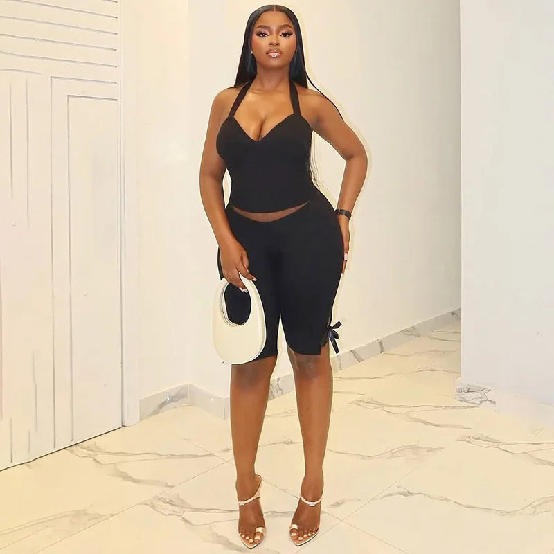 Summer Woman Matching Sets Outfits Solid Color Crop Top and Capris Leggings Sexy Y2k Two Pieces Set Women's Clothes 2 Piece Sets