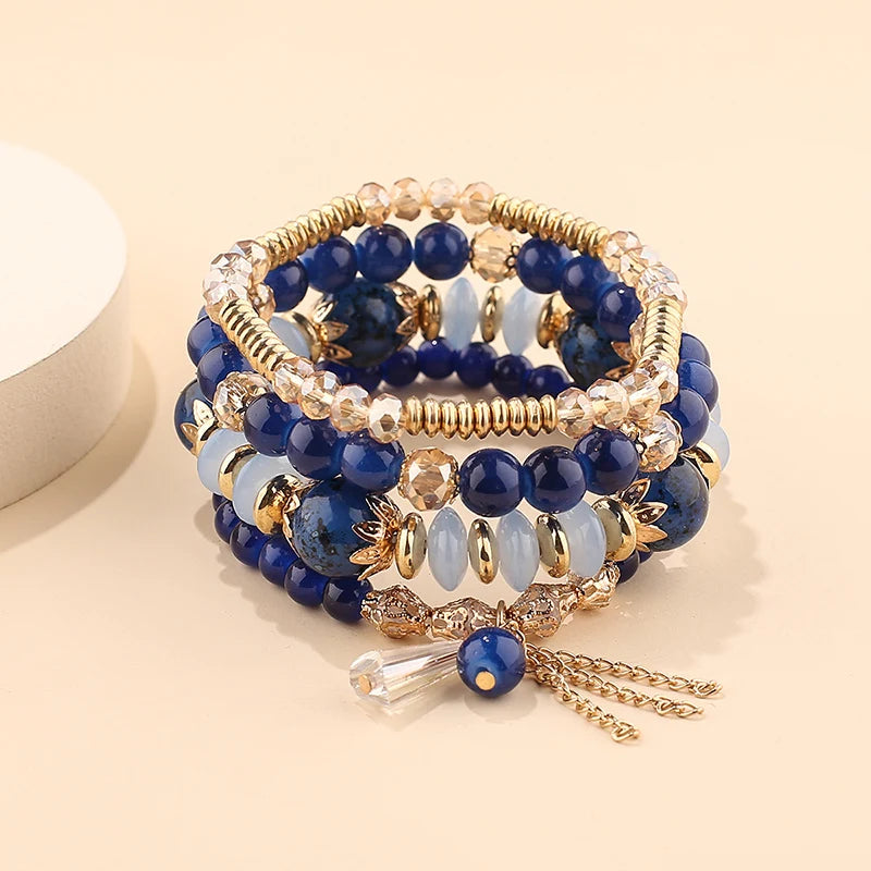 4Pcs New Tassel Charm Beads Bracelet Set For Women Colorful Glass Beaded Chain Bangle Men Bohemian Jewelry