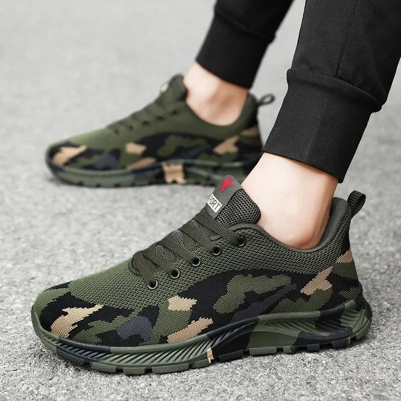 Mesh Camouflage Sports Shoes Men's Durable Casual Shoes Men's Anti Slip Tennis Outdoor Hiking Lightweight Flat Shoes Sneakers