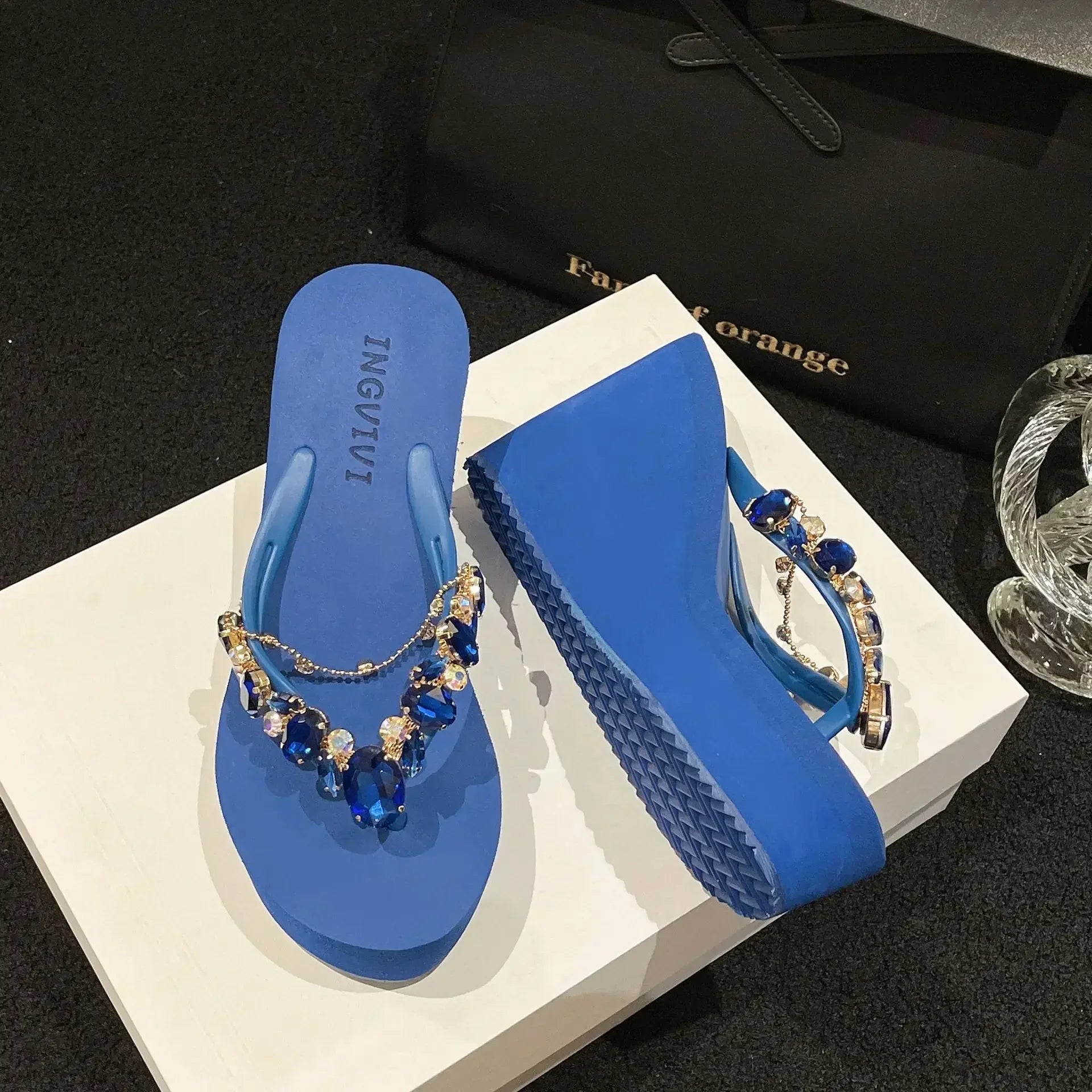 Flip Flops Women New High Heeled Slippers Women Diamond Slope Heel Slippers Elegant Fashion Beach Sandals Womens Sexy Shoes