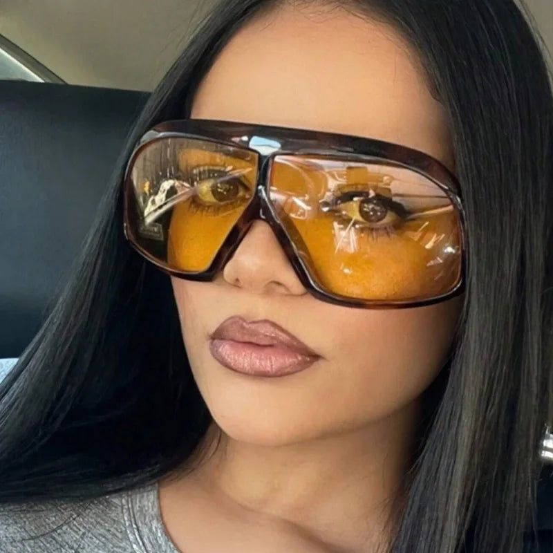 Retro Big Frame Women Square Sunglasses Brand Black Round Gradient Cool Men Sunglasses One Piece Designer Pilot Sun Glasses