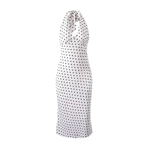 2024 Summer New Women's French European and American Wave Point Sleeveless Hanging Neck Printed Temperament Strap Dress