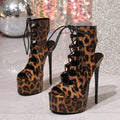 Eilyken Designer Cross-ties Leopard Print Open Toe Platform Women Boots Sandals  Fashion Sexy Stiletto High Heels Shoes