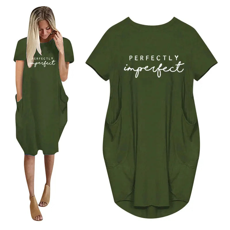 Women's Loose  Short Sleeved Summer Plus Size Dress Pocket T-shirt Style Mini Dresses Summer Casual Loose Dress Vestidos
