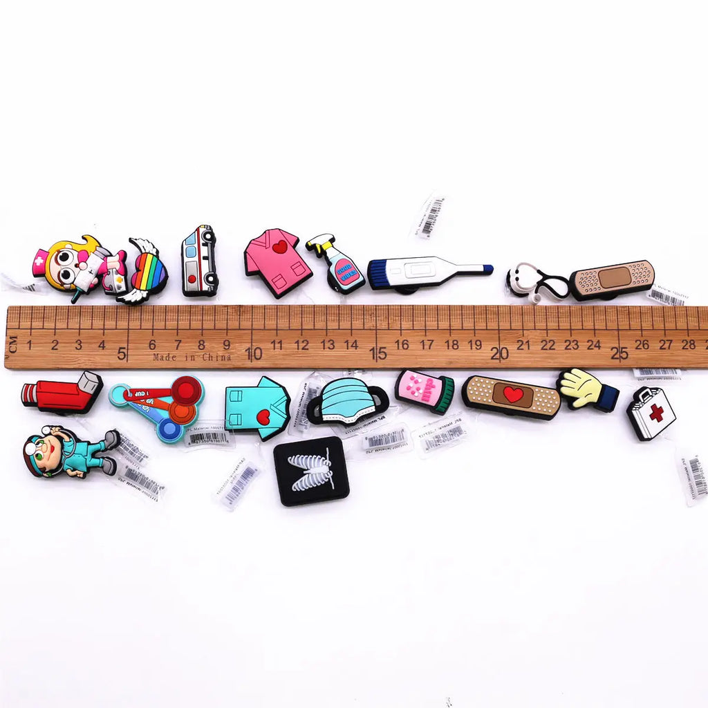 1 Pcs Original Cartoon Medical Style PVC Shoe Charms Accessories Cute Doctor Nurse Bandaid Ambulance Shapes Sandal Upper Buckle