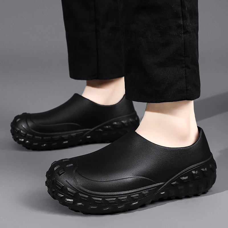 Unisex Non-Slip Eva Clogs - Comfortable Black Work Shoes for Nurses, Chefs, and Office Use, Easy Slip-On Design, Tire Texture Sole for Enhanced Grip, Chef Clogs, Slip-On Footwear, Durable Slippers, Non-Slip Work Shoes