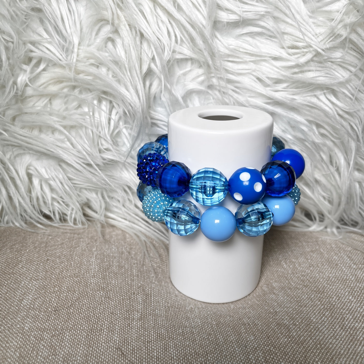 Blue chunky bead bracelet set - front view