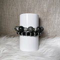 Black crackle agate and jet black glitter pave bracelet set - front view