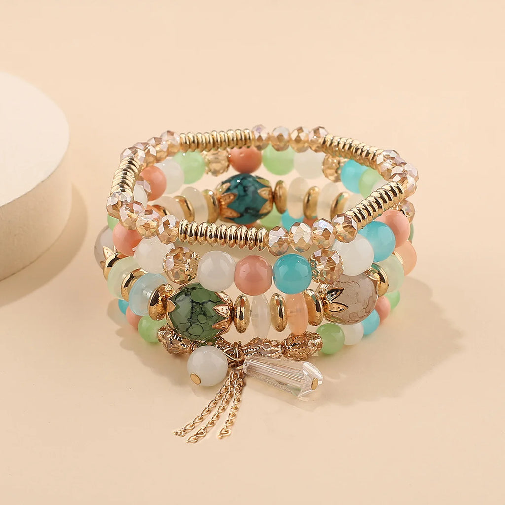 4Pcs New Tassel Charm Beads Bracelet Set For Women Colorful Glass Beaded Chain Bangle Men Bohemian Jewelry