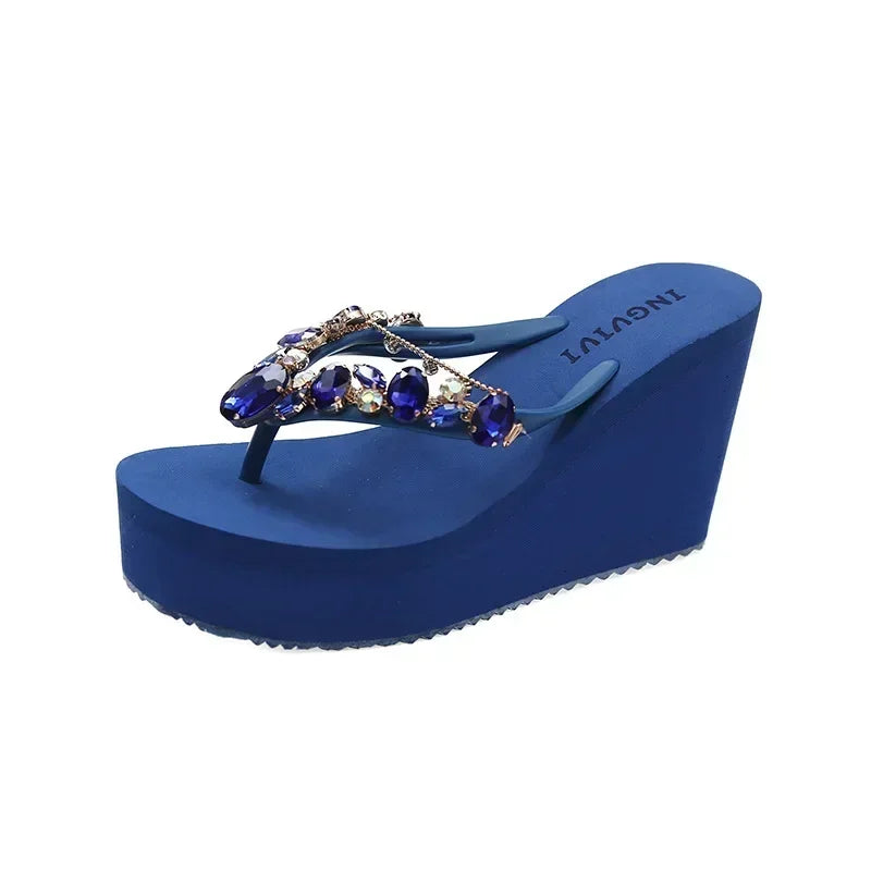 Flip Flops Women New High Heeled Slippers Women Diamond Slope Heel Slippers Elegant Fashion Beach Sandals Womens Sexy Shoes