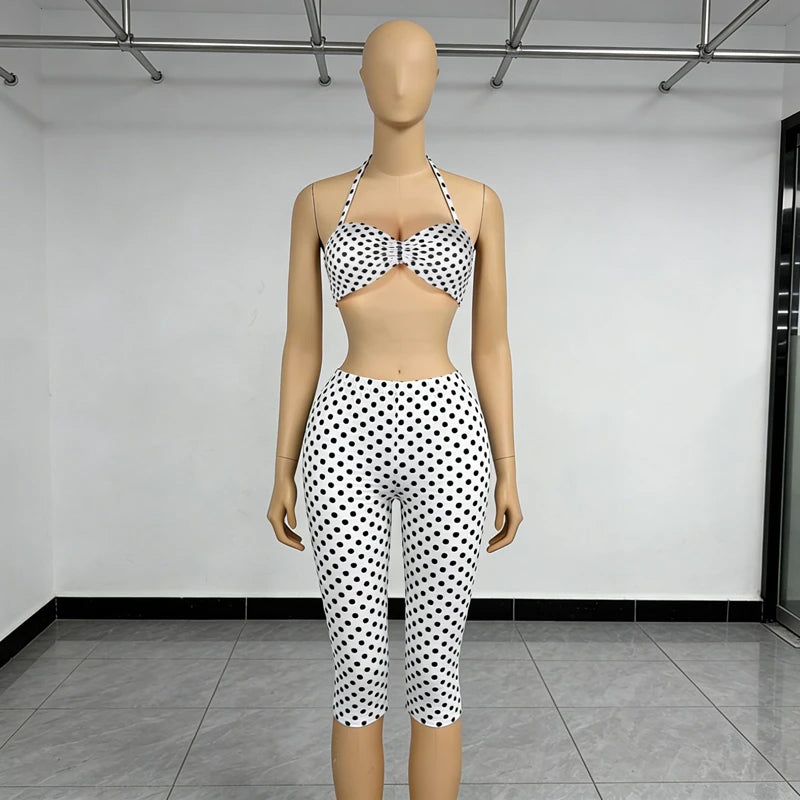 Fashion Print Woman 2 Piece Set Outfits Spaghetti Strap Sleeveless Backless Crop Top+Capris Pants 2026 New Female Streetwear