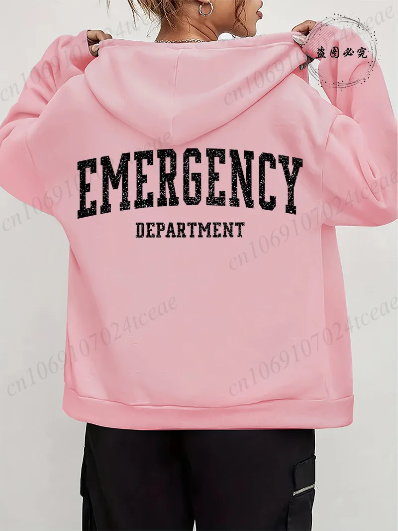 Women Leopard Nurse Life Print Hoodie Long Sleeve Casual Zipper Hoodie Nursing Fall Winter Jacket Coat Emergency Nurse Hoodies