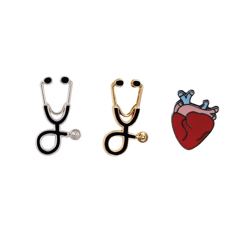 Organ Medical Stethoscope Brooches Pins Heart Tooth Brain Eye Badges For Doctor Nurse Dentist Jewelry Enamel Jackets Collar Pin