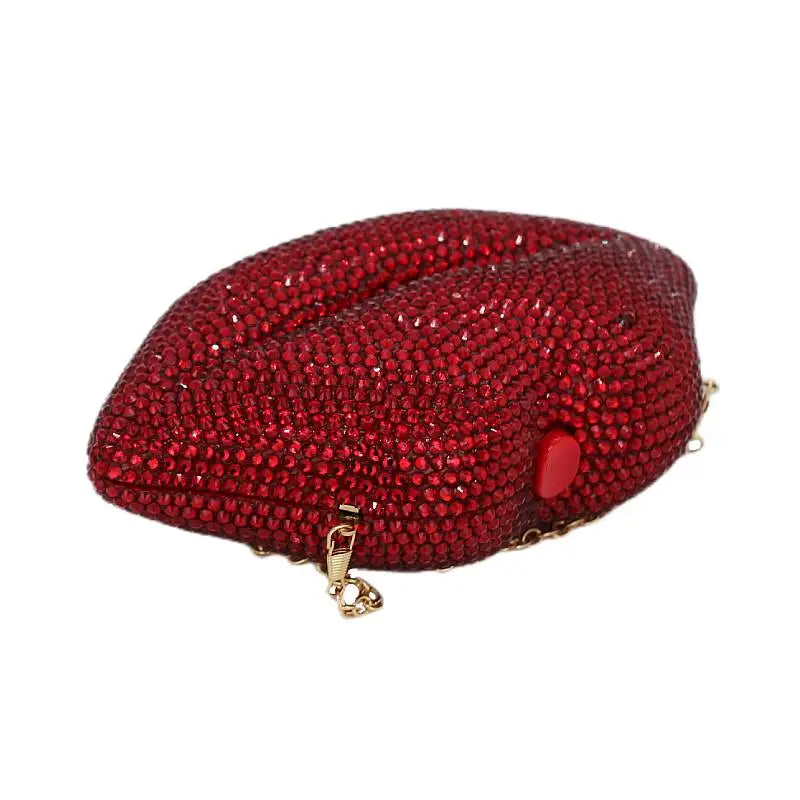 Luxury Red Lip Crystal Clutch Purse for Women Diamond Embellished Evening Bag Cute Shoulder Handbag New Design