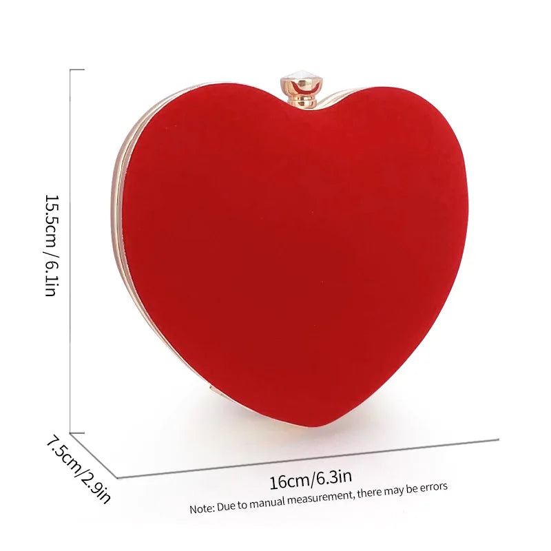 Red Heart Design Women Clutch Small Diamonds Golden Velvet Evening Bags Party Wedding Handbags Purse For Female 2026 new