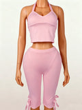 Summer Woman Matching Sets Outfits Solid Color Crop Top and Capris Leggings Sexy Y2k Two Pieces Set Women's Clothes 2 Piece Sets