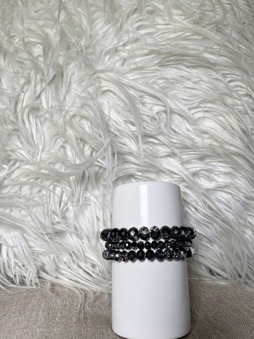 Black and gunmetal crystal rondelle bracelet set - front view