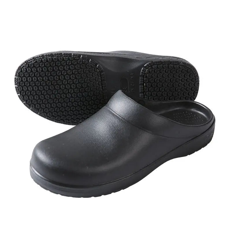 Unisex Non-Slip Eva Sole Shoes - Comfortable Black Work Shoes for Nurses, Chefs, and Office Use, Easy Slip-On Design, Tire Texture Sole for Enhanced Grip, Chef Clogs, Slip-On Footwear, Durable Slippers, Non-Slip Work Shoes