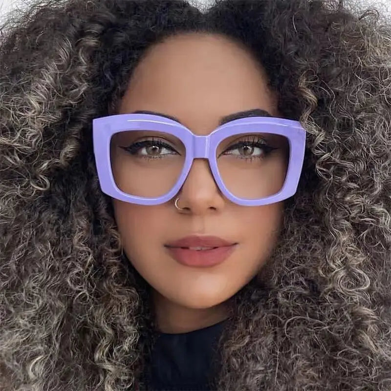 Cycling 2024 Fashion New Versatile Concave Style Glasses Frame Trendy Women's Flat Mirror Square Wide Leg Casual Eyeglasses